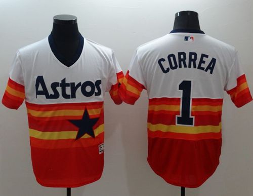 Astros #1 Carlos Correa White/Orange Flexbase Authentic Collection Cooperstown Stitched MLB Jersey